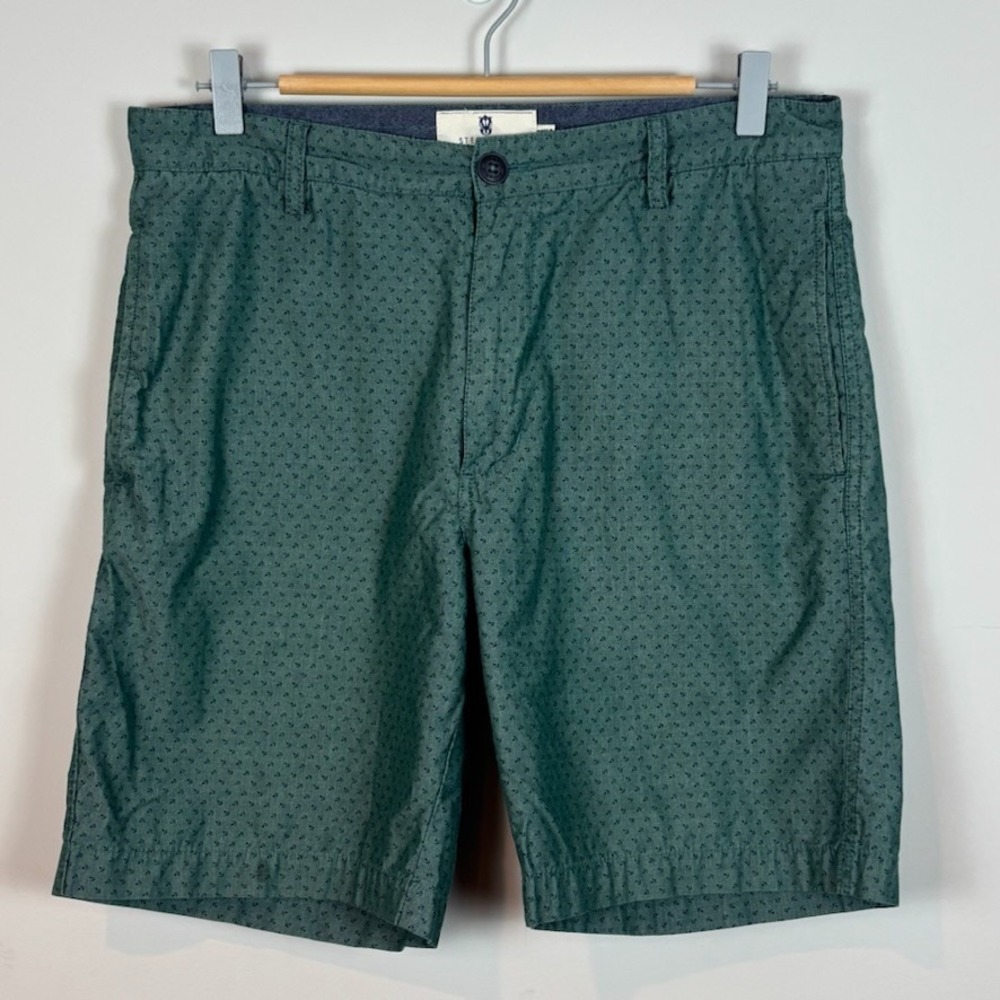 Steel & Jelly Men's Green Chino Shorts Sz‎ 32 Flat Front Anchor Print Preppy